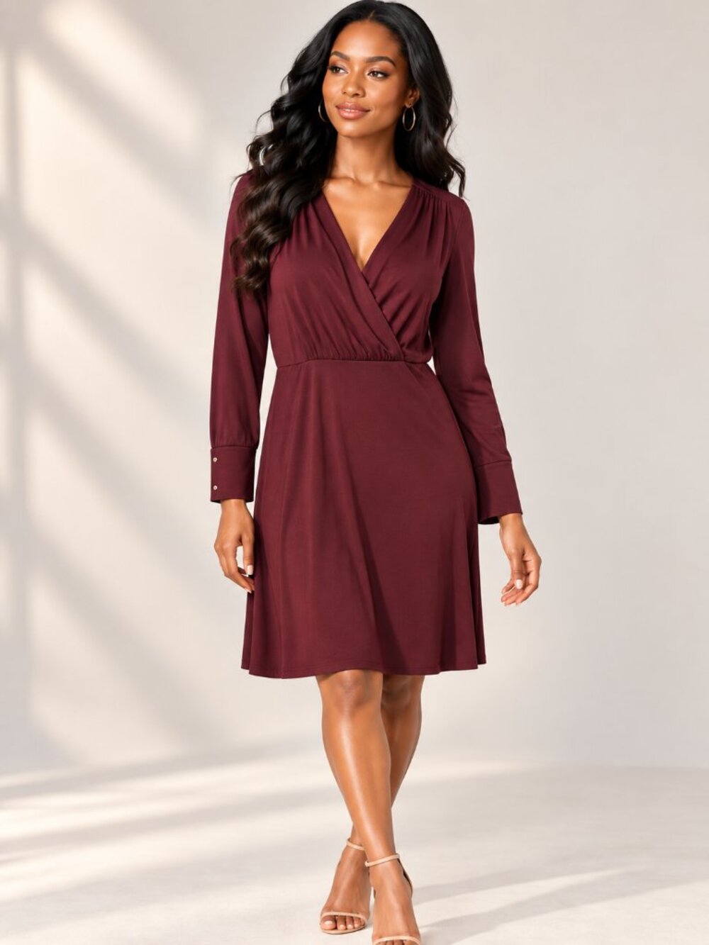 H&M Burgundy Faux Wrap Dress Wine Long Sleeve Empire Waist Size M NWT